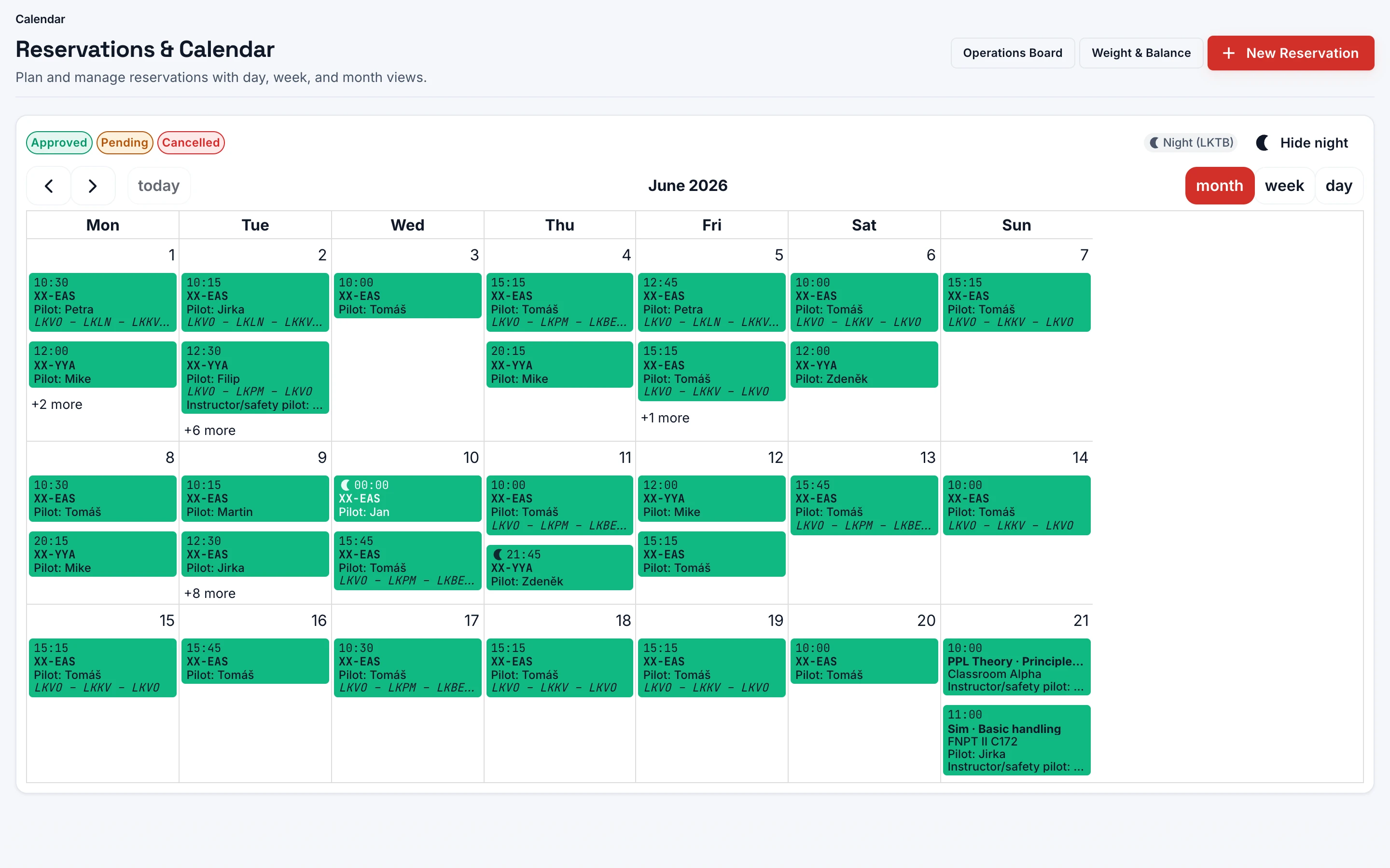 The EasyYAW web app on a laptop — reservations, flight analysis, training and fleet screens