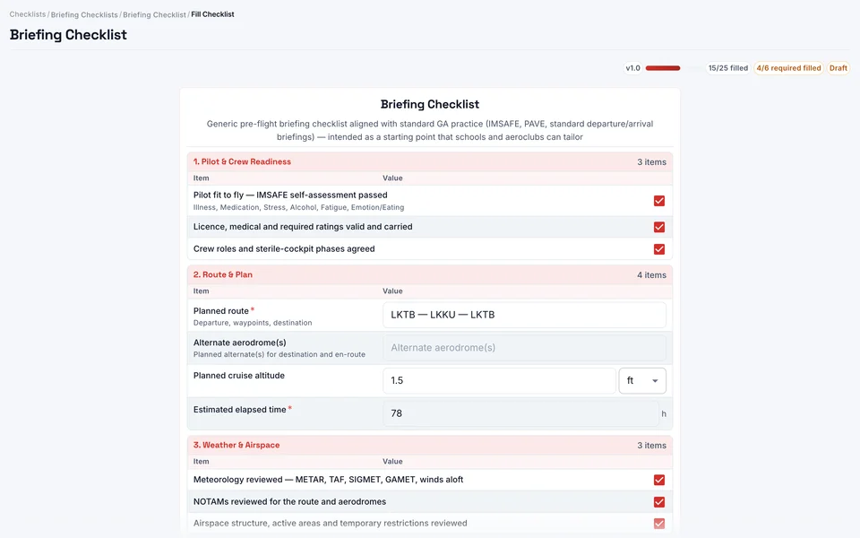 Briefing checklist