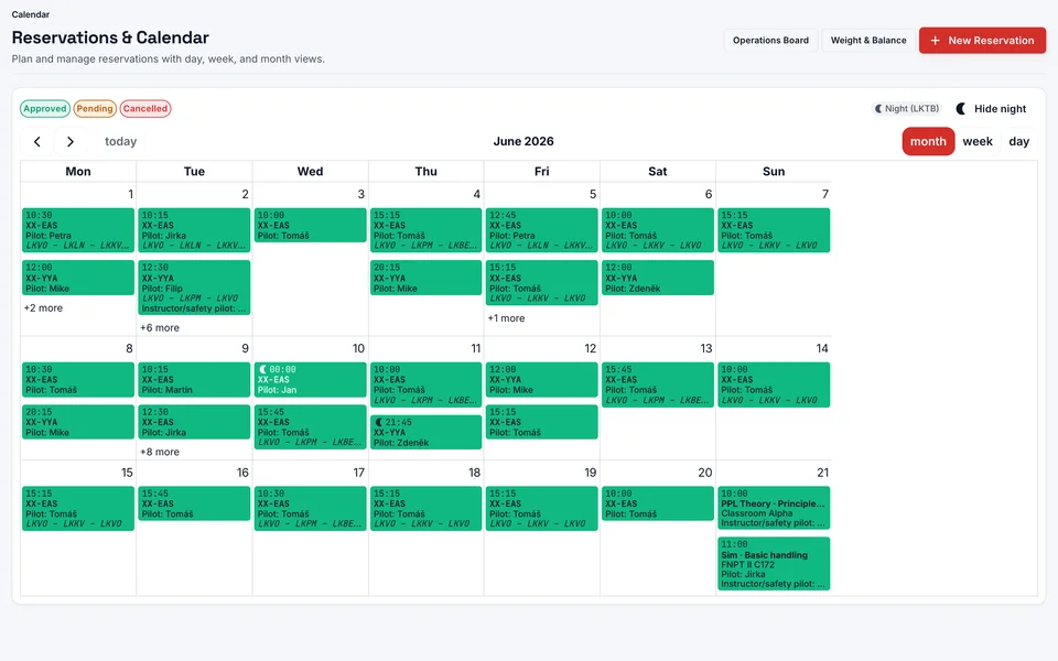 Reservation calendar